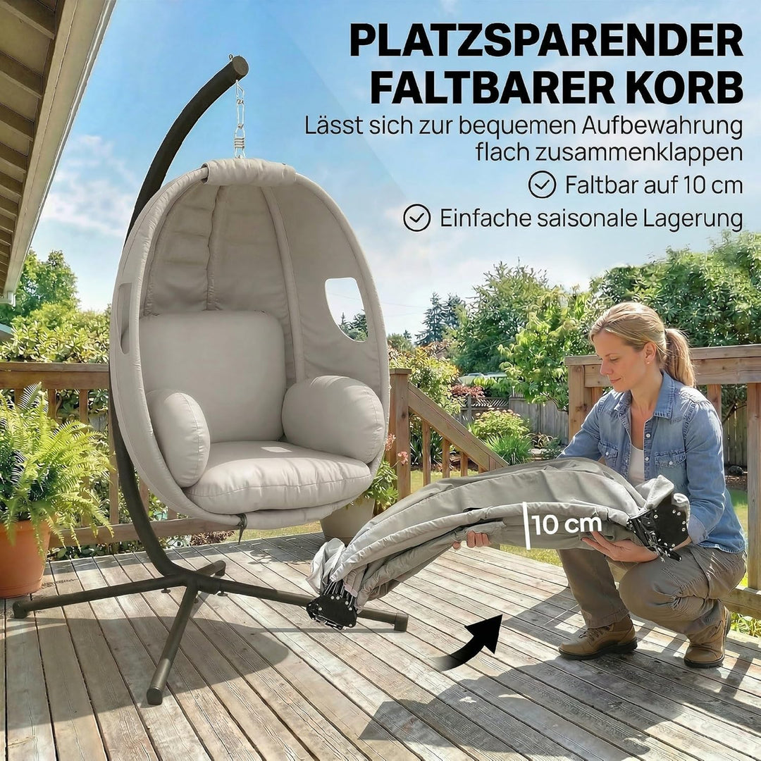 Outsunny Hängesessel mit Gestell, faltbar Hängekorb mit dick Sitzpolstern Verstellbarer Höhe Sicherh