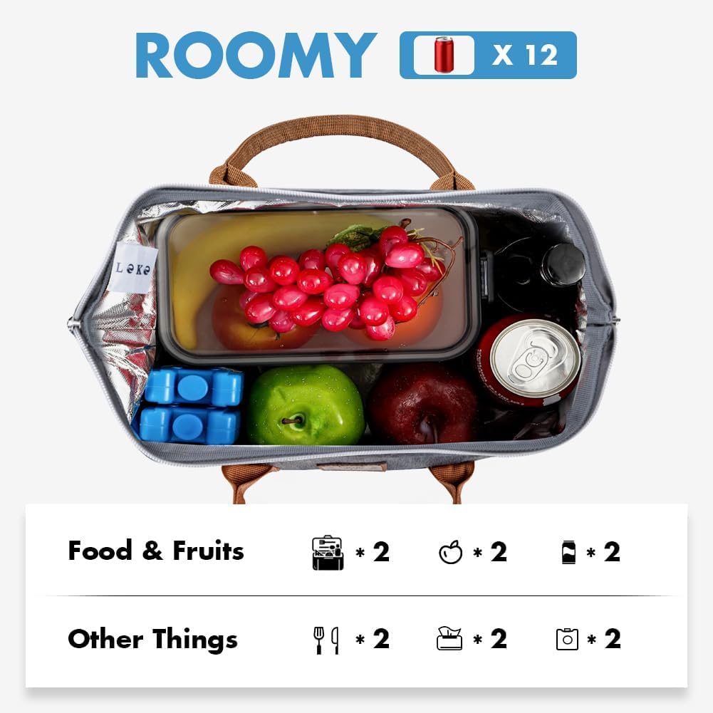 Lekesky Kühltasche Damen Lunchtasche Isolierte für Frauen Auslaufsichere Weit Geöffnete Lunchbox, 11