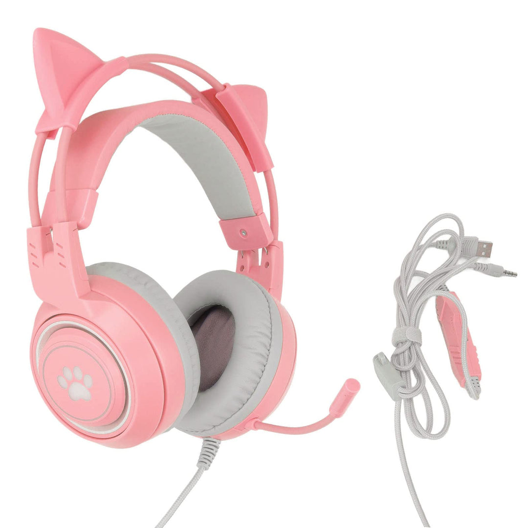 Elprico Gaming-Headset, Abnehmbares Katzenohr, USB + 3,5-mm-Stecker, Gaming-Kopfhörer, Unterstützt L