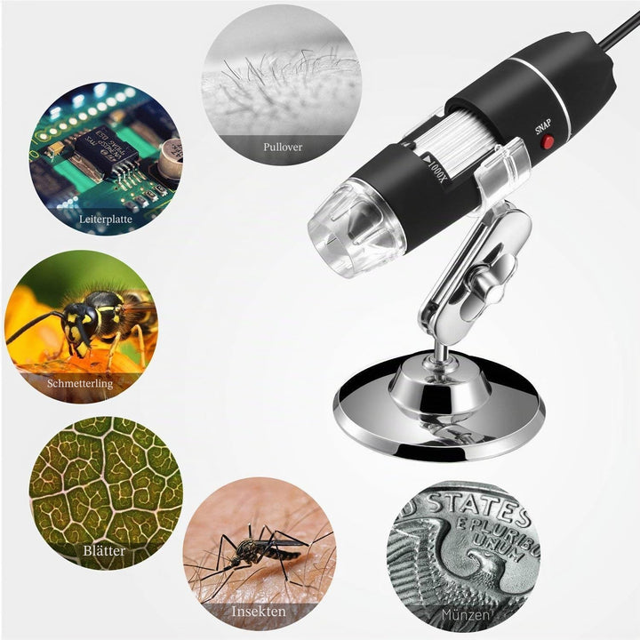 Jiusion 40-1000x Vergrösserung Endoskop, 8 LED USB 2.0 Digital Mikroskop, Mini Kamera mit OTG Adapte