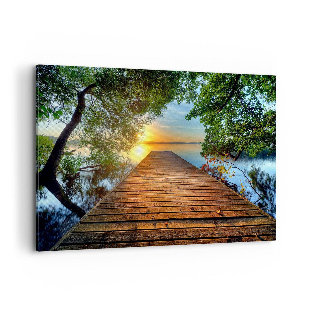 ARTTOR Bilder auf Leinwand 100x70cm Leinwandbild mit Rahmen Brücke See Gross Wanddeko Bild Schlafzim