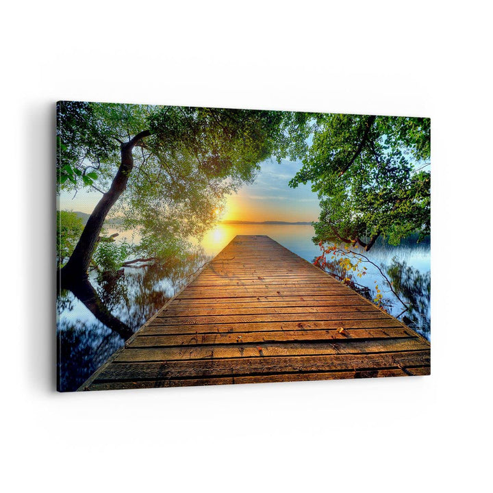 ARTTOR Bilder auf Leinwand 100x70cm Leinwandbild mit Rahmen Brücke See Gross Wanddeko Bild Schlafzim