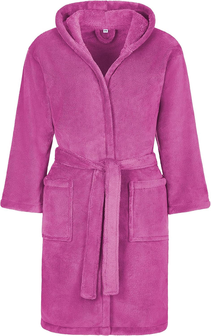 Kinder Bademantel Kuschel Soft Fleece Microfaser mit Kaputze & Taschen Jungen, Mädchen Kinderbademan