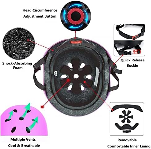 Skateboard Helm Kinder, COOLGOEU 7 in 1 Protektorenset Kinder mit Knieschoner, Ellenbogenschoner und