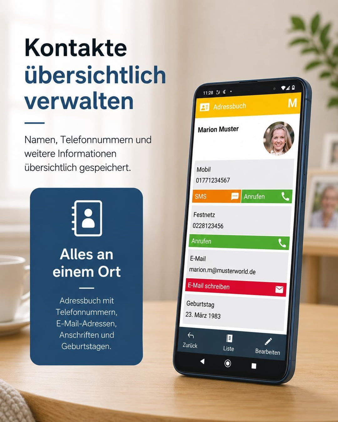Senior - Smartphone Handy für Senioren – Einfache Bedienung, Grosse Tasten, Notruf, Kamera