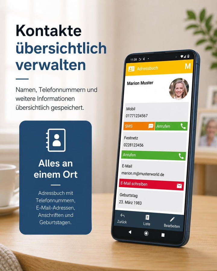Senior - Smartphone Handy für Senioren – Einfache Bedienung, Grosse Tasten, Notruf, Kamera