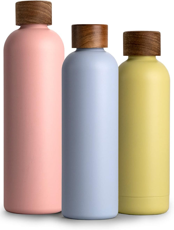 T&N Edelstahl Trinkflasche 750ml, Thermosflasche 0.75l mit Akazienholz Deckel, Isolierte Wasserflasc