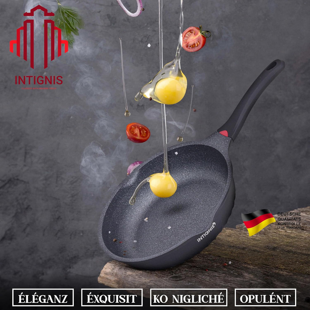 INTIGNIS Premium-Bratpfanne mit Deckel, Kratzfest, 28 cm, Extra Tief, Kompatibel mit allen Herdarten
