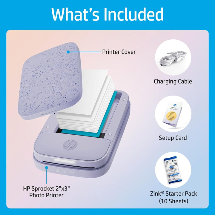 HP Sprocket Portable 2x3 Zoll Sofortbilddrucker (Lila) Starter-Kit Starterpaket Lila, Starterpaket L