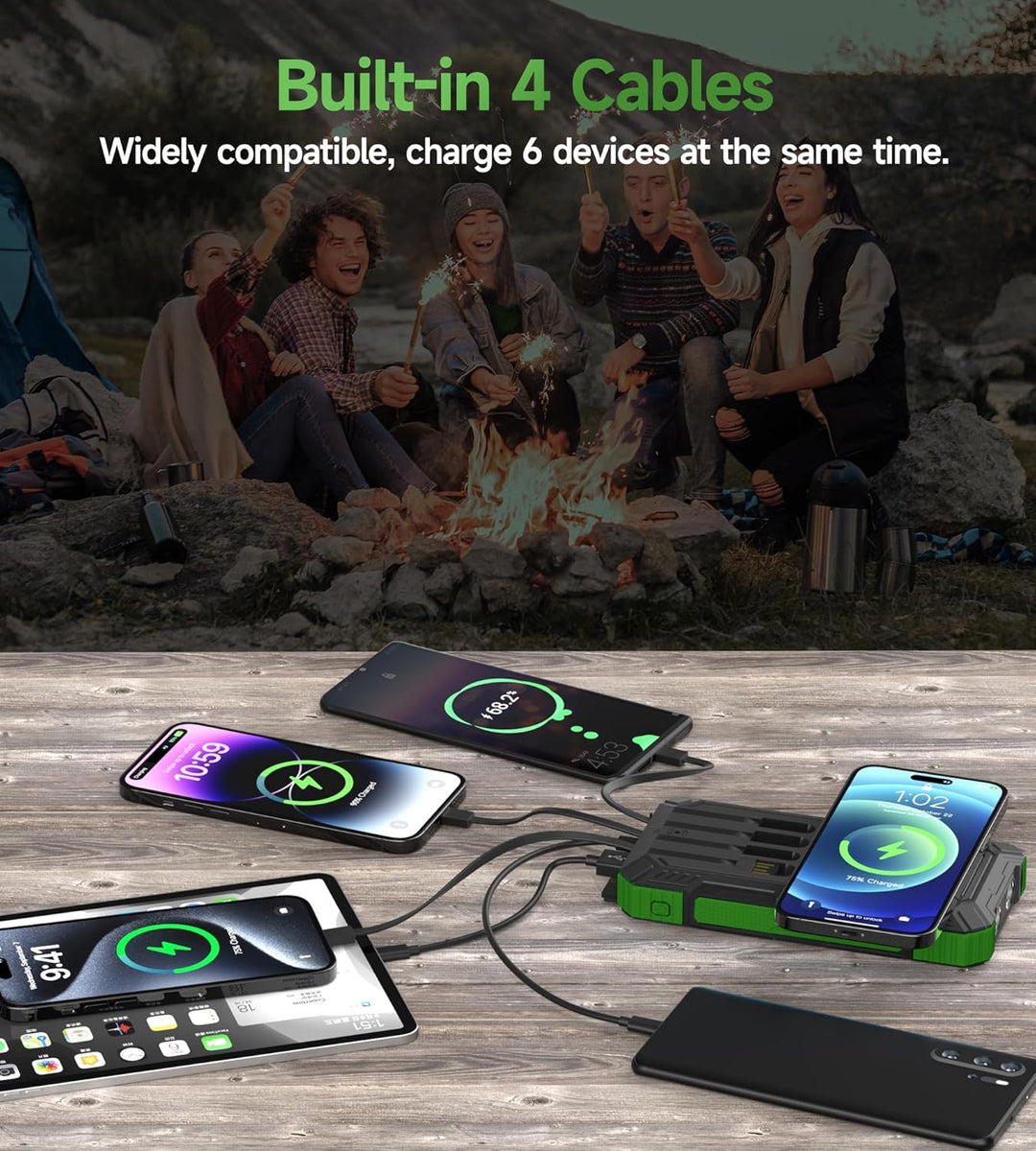 Power Bank 56800mAh PD30W Solar Powerbank USB C Wireless Charging Externer Akku Ladegerät mit 4 Kabe
