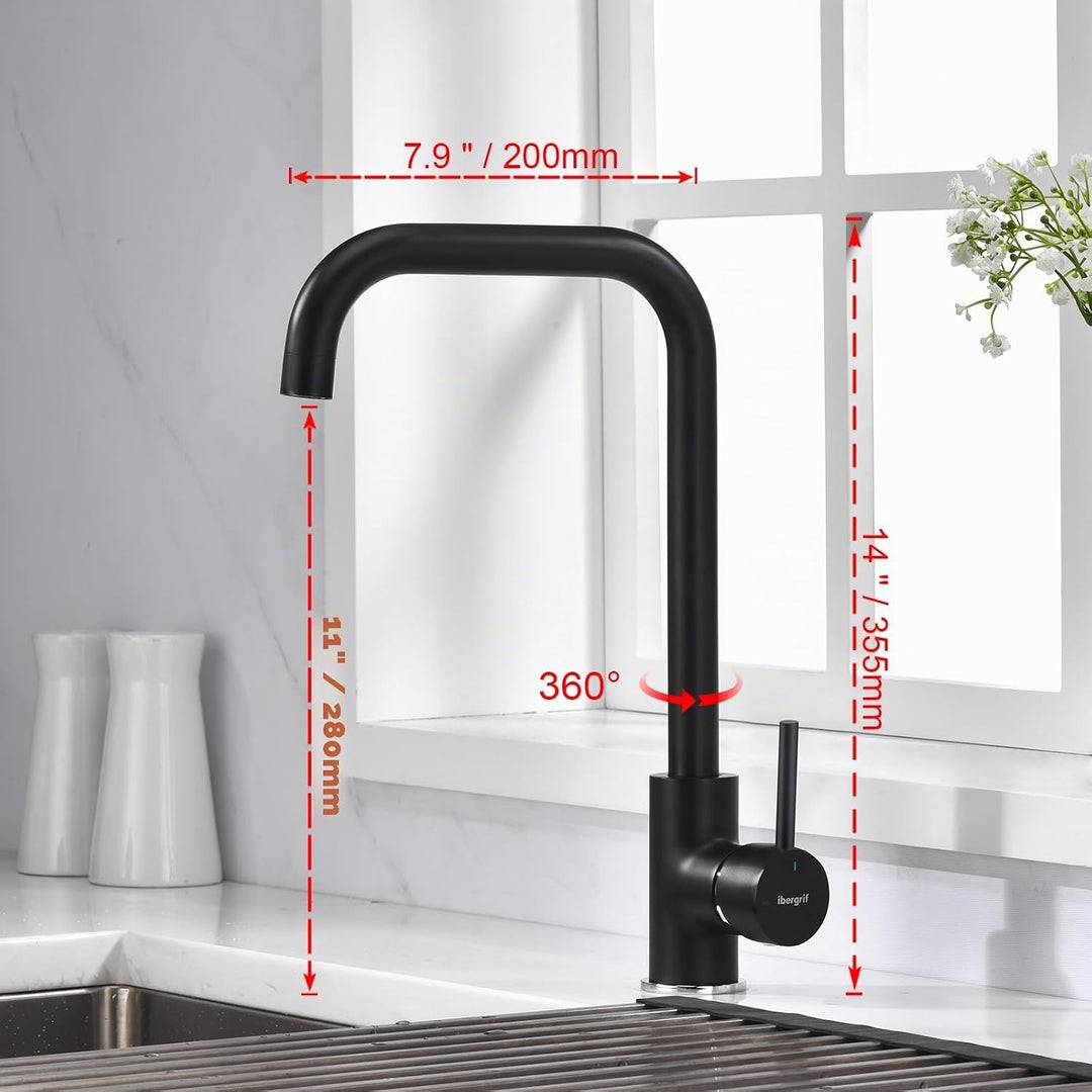 IBERGRIF M22105B, Hoch Küchenarmatur, Einhebel Spültischarmatur, Wasserhahn für Küche, Schwarz, Schw