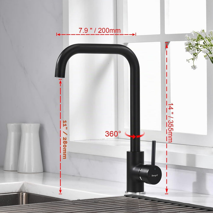 IBERGRIF M22105B, Hoch Küchenarmatur, Einhebel Spültischarmatur, Wasserhahn für Küche, Schwarz, Schw
