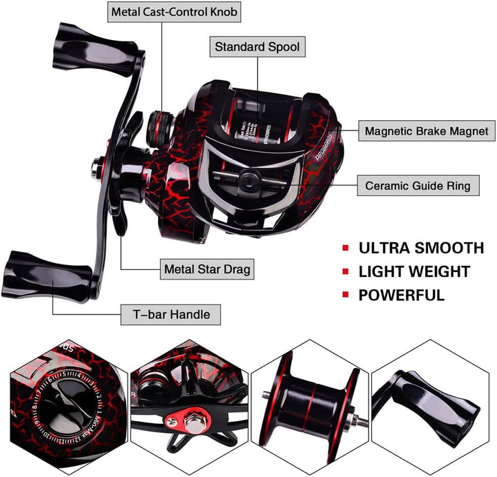 Angelrute und Rolle Combo, 2,1 m Kohlefaser Teleskop Angelrute mit Spinning/Baitcasting Reel Combos,