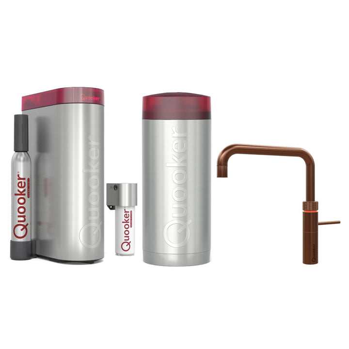Quooker mit Reservoire COMBI+ und CUBE kochend Wasserhahn (Fusion Square, Kupfer Rosé) Fusion Square