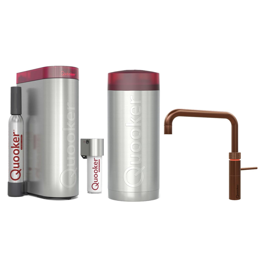 Quooker mit Reservoire COMBI und CUBE kochend Wasserhahn (Fusion Square, Kupfer Rosé) Fusion Square