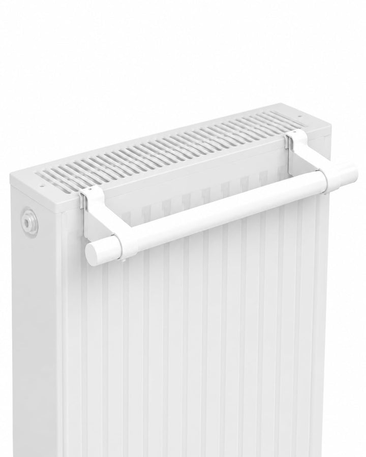 Handtuchhalter 600mm weiss – für Kermi & Buderus Flachheizkörper – Metallbügel + Kunststoffhalter –