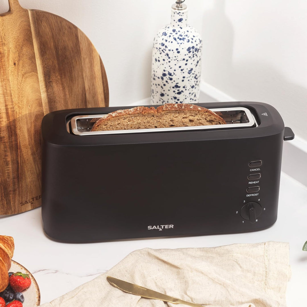 Salter Dusk Langschlitz 2-Scheiben-Toaster – Inklusive Aufwärmgestell, 6 Bräunungsstufen, Auftau-, A