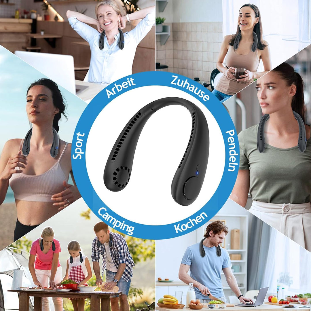 Timiyou Leise Halsventilatoren, Nackenventilator mit 360° Luftstrom, Hands Free Bladeless Fan, Tragb