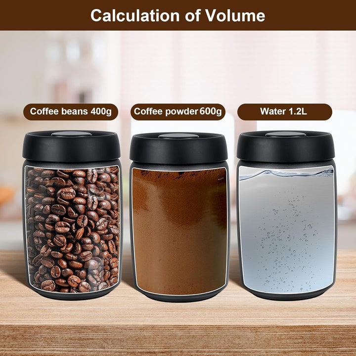 VINATO 1.2L Edelstahl Kaffeedose Vakuumbehälter für Kaffee, Tee oder Lebensmittel – Luftdicht, Aroma