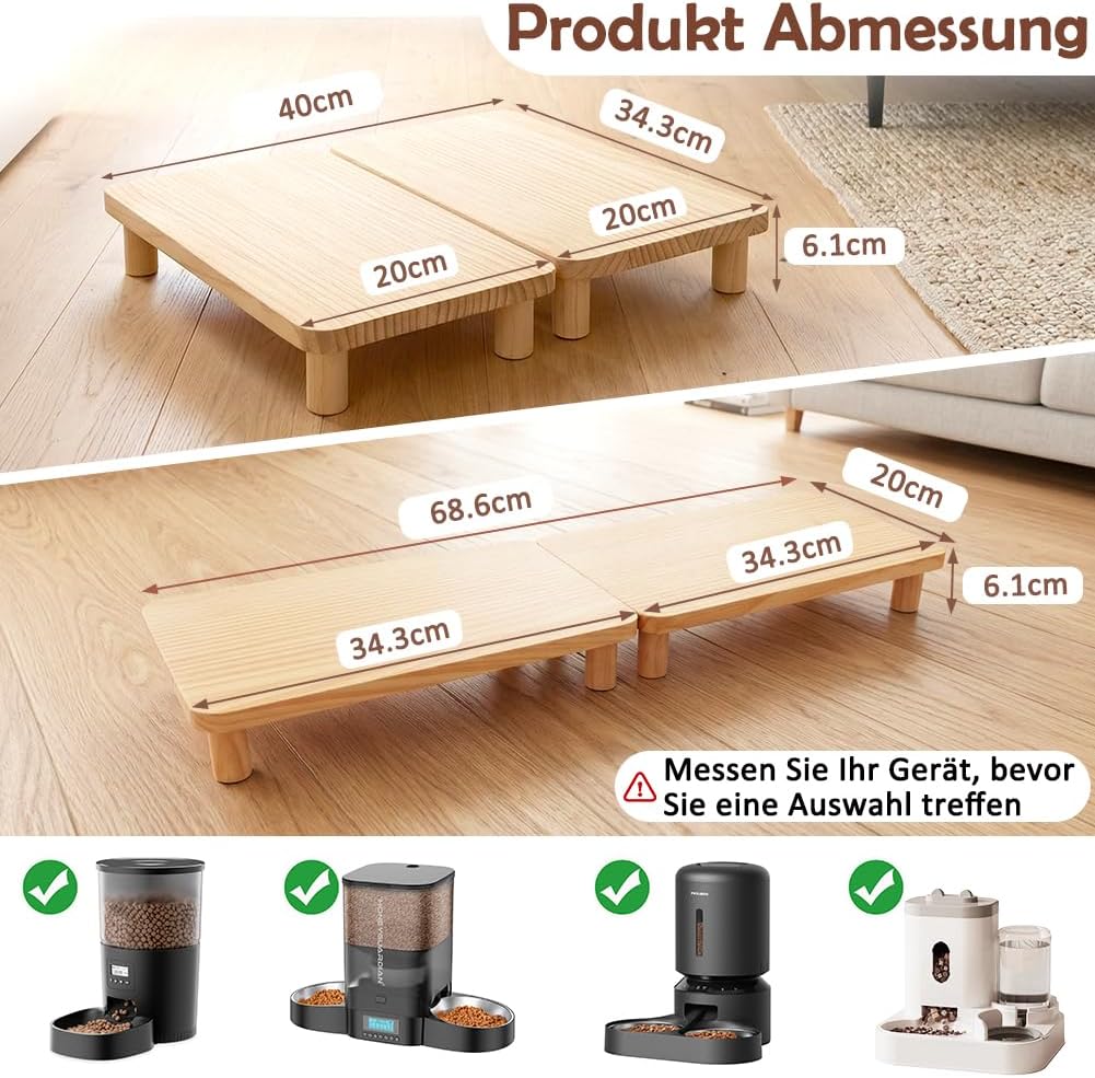 SZEE 2 Pack Erhöhter Stand für Futterautomat Katze, Katzenfutter Automat Halterung aus Massivholz, E