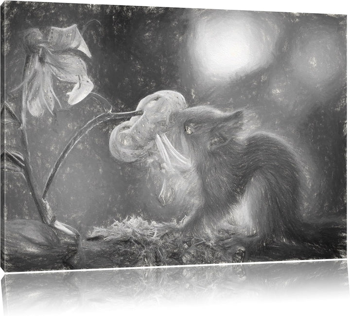 Pixxprint Eichhörnchen riecht an Einer Blume als Leinwandbild/Grösse: 100x70 / Wandbild/Kunstdruck/f