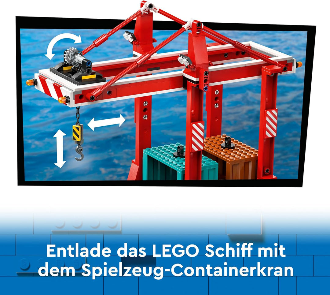 LEGO City Hafen mit Frachtschiff, Bauspielzeug für Jungen und Mädchen ab 8 Jahren, Geschenkidee für