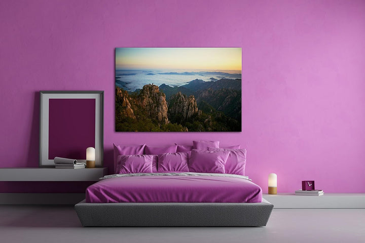 die Gelben Berge in China Format: 80x60 als Leinwandbild, Motiv fertig gerahmt auf Echtholzrahmen, H