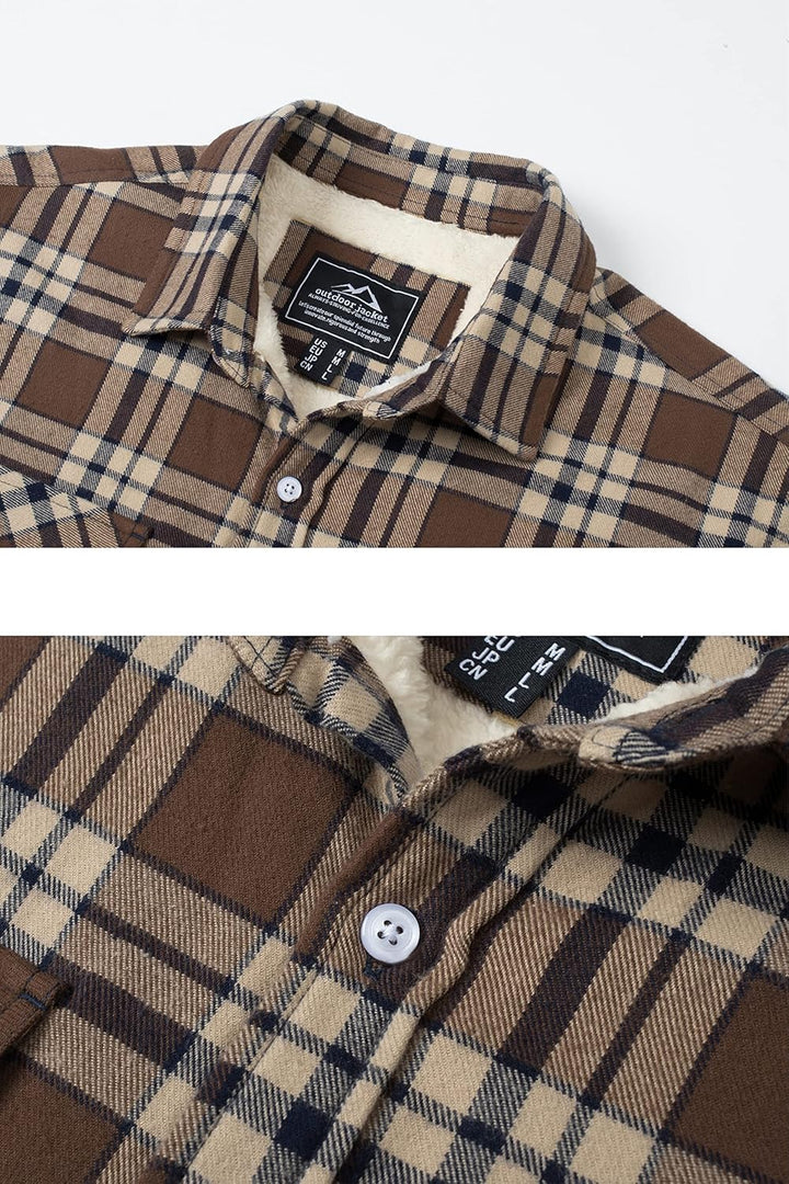 TACVASEN Herren Fleece Thermohemd Warm Flanellhemd Holzfällerhemd Winter Innenfleece Jacke S Braun,