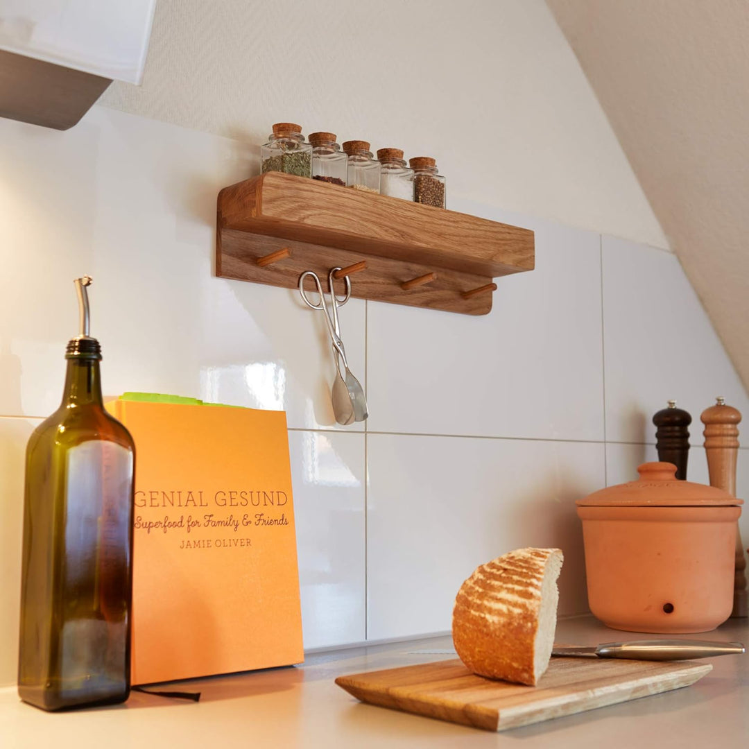 Natuhr Garderobe aus Holz Porter Regal Wand Flurgarderobe mit Ablage Eiche (40 cm Länge, Eiche geölt