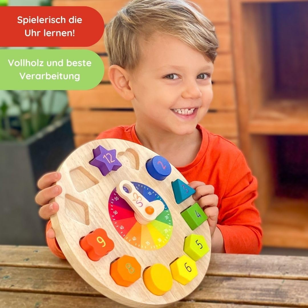 SCHMETTERLINE | Kronolino Holz-Lernuhr mit Regenbogen-Farben zum Spielerischen Lernen der Zeit ab 3