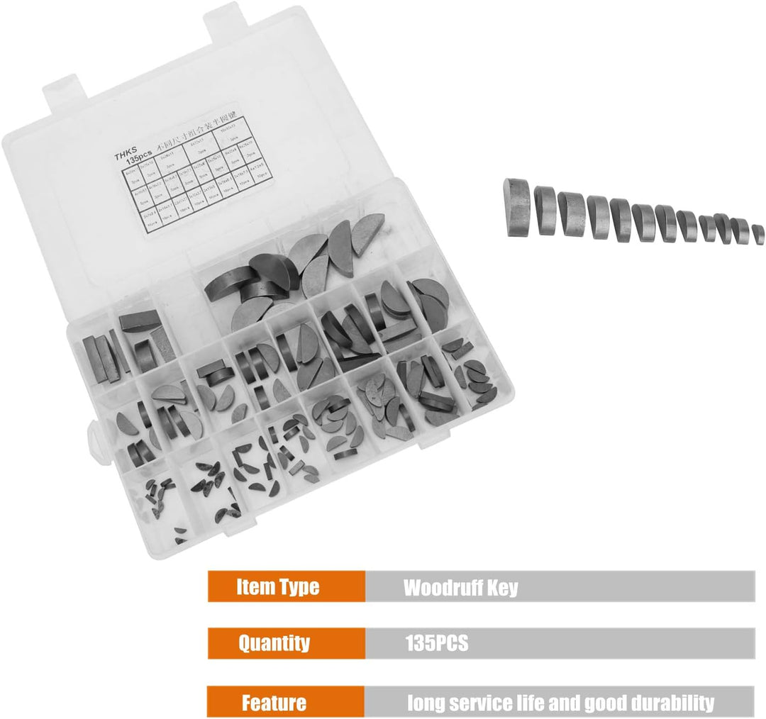 21 Arten von Scheibenfeder, 135-tlg. Scheibenfeder-Sortiment-Kit, Schwungrad-Riemenscheibe-Kurbelwel