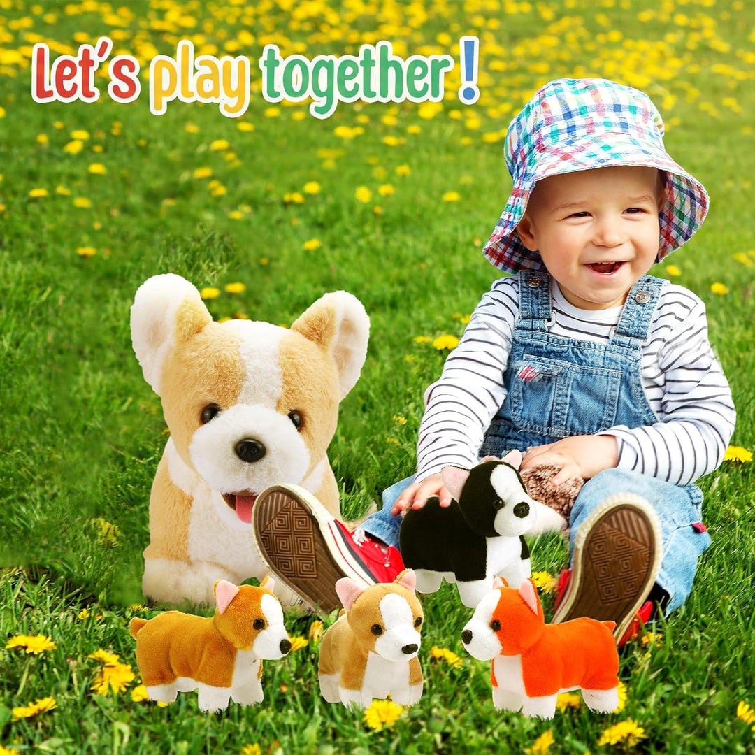 Skylety 5 Stück Welpen Kuscheltiere Mama Hundebauch mit 4 Niedlichen Plüschtier Hunde Spielzeug Kiss