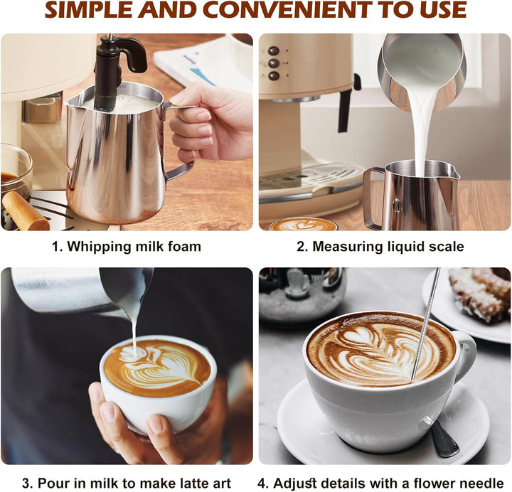 2 Stück Milchkännchen Edelstahl, Milchkanne Edelstahl 350ml & 600ml, Milchaufschäumer Kanne, Milchkä