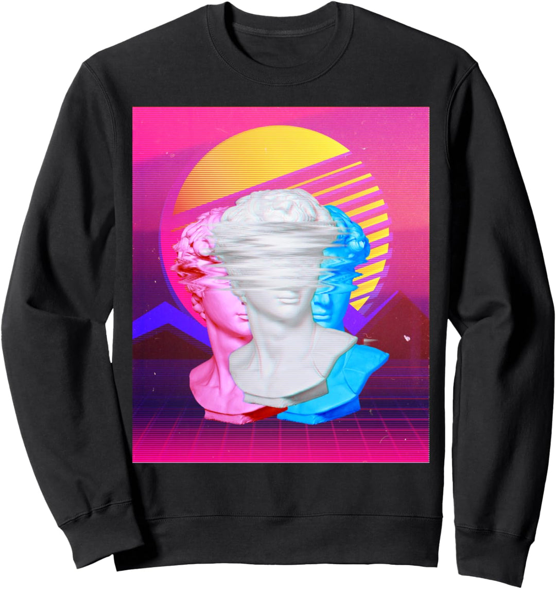 80er Jahre Grid Sunset mit Retrowave Synthwave Glitch Statue Sweatshirt