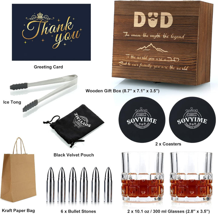 Bester Papa Geschenk Geburtstag Whiskey Gläser, Whisky Geschenkset Vatertagsgeschenk für Papa, 2 Whi
