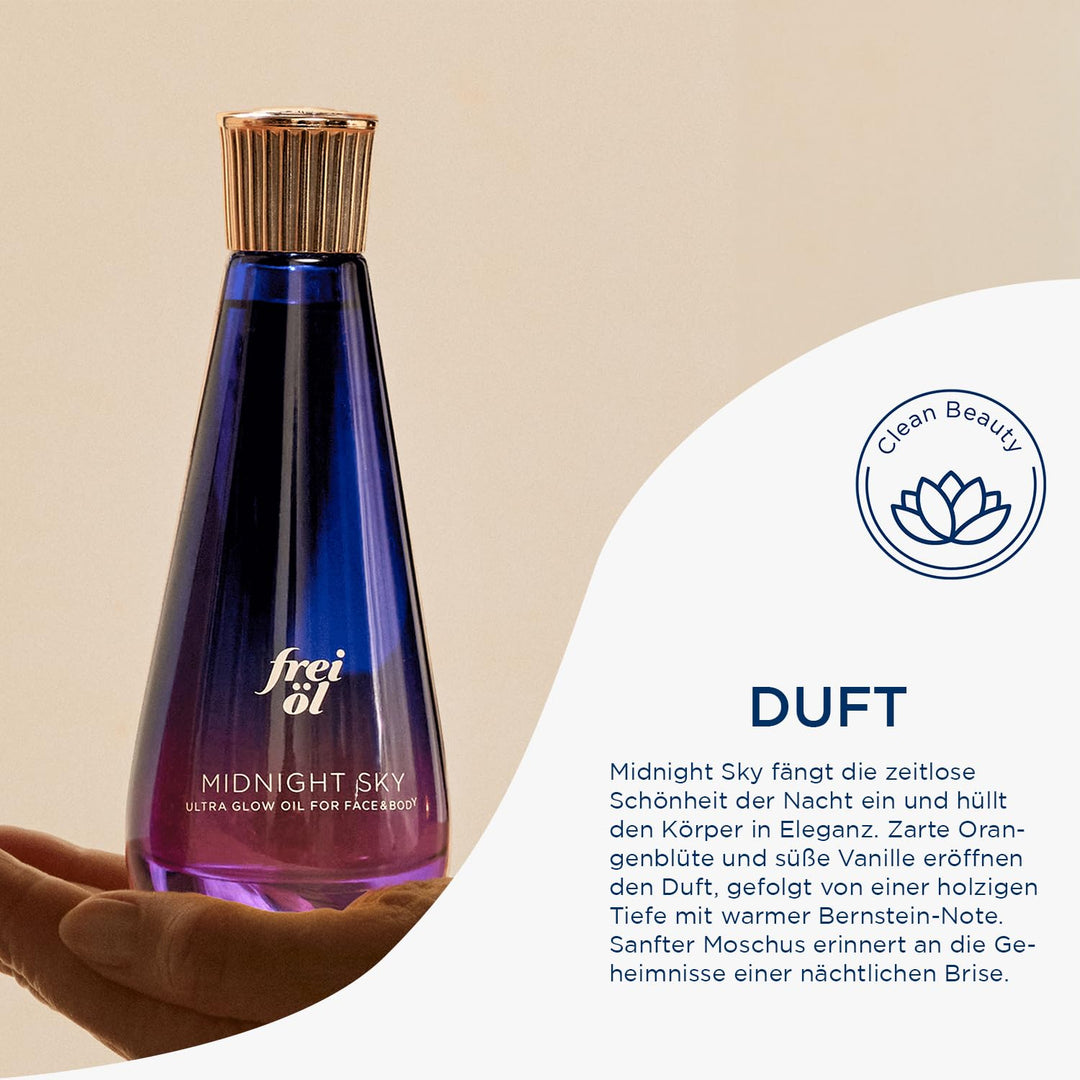 frei öl – ULTRA GLOW ÖL Midnight Sky mit elegantem Duft - für Gesicht & Körper für mehr Glow & sicht