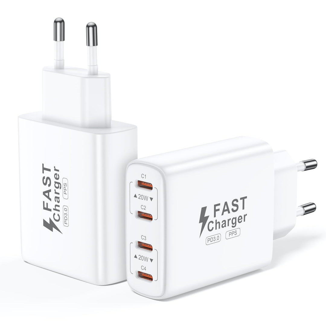 2er Pack 40W Ladegerät USB C Mehrfach, 4 Port USBC Stecker Netzteil Ladeadapter, Adapter Kompatibel
