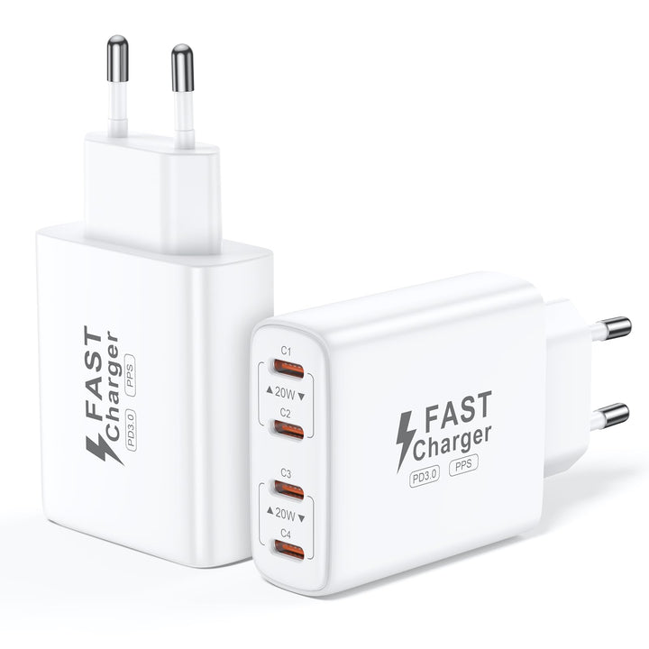 2er Pack 40W Ladegerät USB C Mehrfach, 4 Port USBC Stecker Netzteil Ladeadapter, Adapter Kompatibel