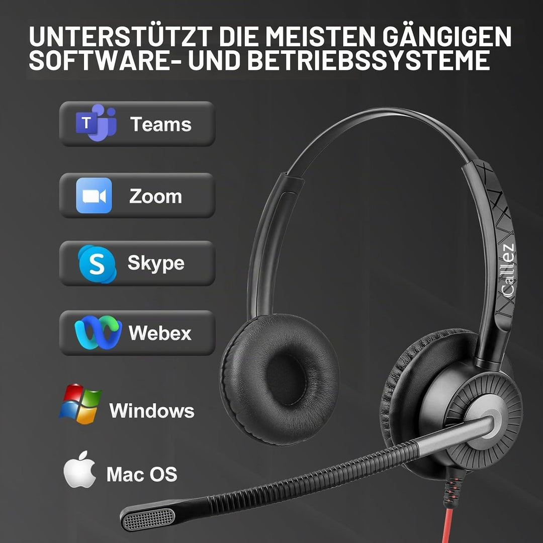 Callez USB Headset mit Mikrofon, PC Headset mit ENC Dual Noise Cancelling Mikrofon, USB Kopfhörer mi