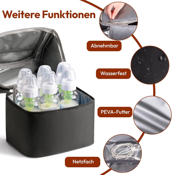 NCVI Muttermilch-Kühltasche mit integrierten Kühlakkus, Isoliertasche für 6 Baby-Flaschen bis zu 150