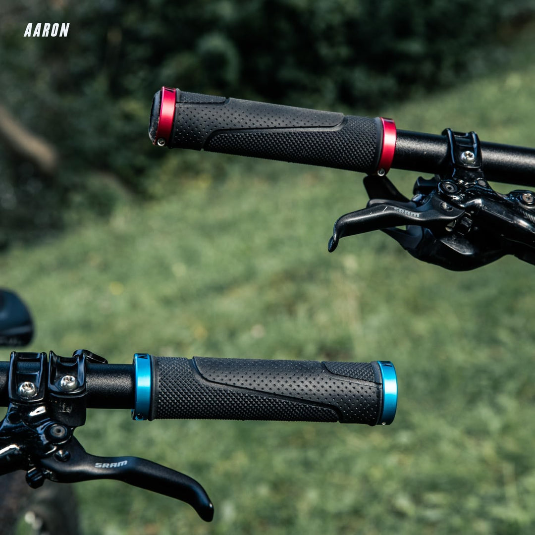 AARON MTB Fahrradgriffe mit Gel Auflagefläche - Lenkergriffe aus rutschfestem Gummi inkl. Lenkerendk