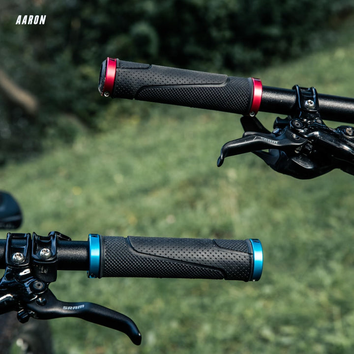 AARON MTB Fahrradgriffe mit Gel Auflagefläche - Lenkergriffe aus rutschfestem Gummi inkl. Lenkerendk