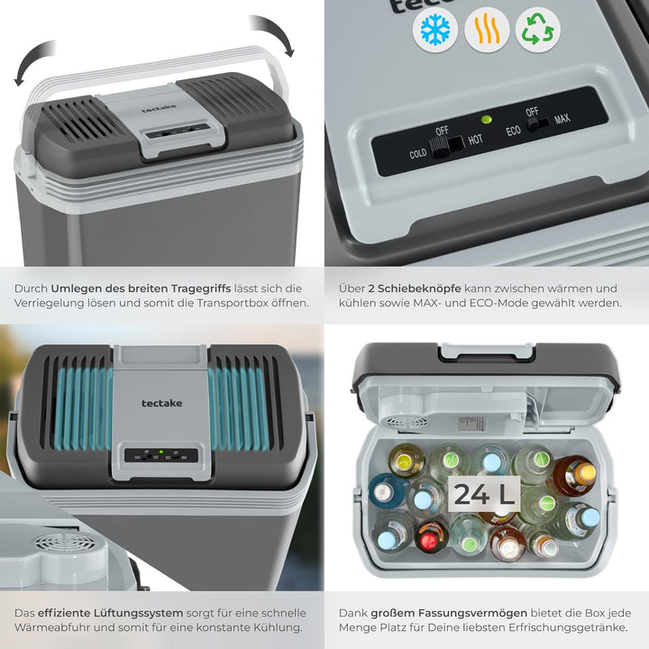 tectake® elektrische Kühl- und Wärmebox, 20 l Fassungsvermögen, mit ECO-Modus, Steckdosen- und Autoa