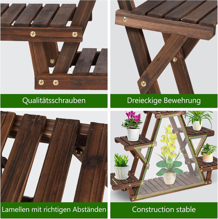 RELAX4LIFE Blumenständer Holz, Pflanzenständer 4 Ebenen, Pflanzenregal 4-stufig, Blumenregal Mehrstö