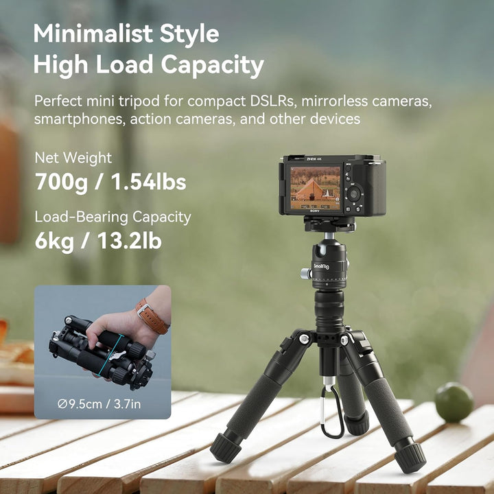 SMALLRIG Aluminium Mini Stativ Tripod 20"/52 cm Desktop Stativ mit 360° Kugelkopf, kompaktes Kamera