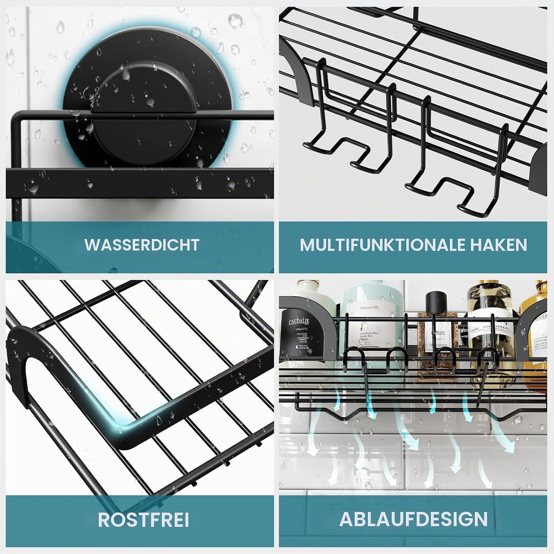 TAILI Duschablage Ohne Bohren, Einstellbar Dusche Caddy Saugnapf 2er Set Dusche Zubehör mit Haken Ro