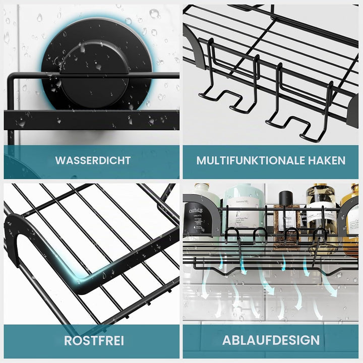 TAILI Duschablage Ohne Bohren, Einstellbar Dusche Caddy Saugnapf 2er Set Dusche Zubehör mit Haken Ro
