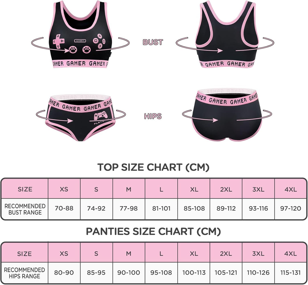 LittleForBig Damen Baumwolle Camisole und Höschen Sport Loungewear Bralette Set-Playgirl S Schwarz,