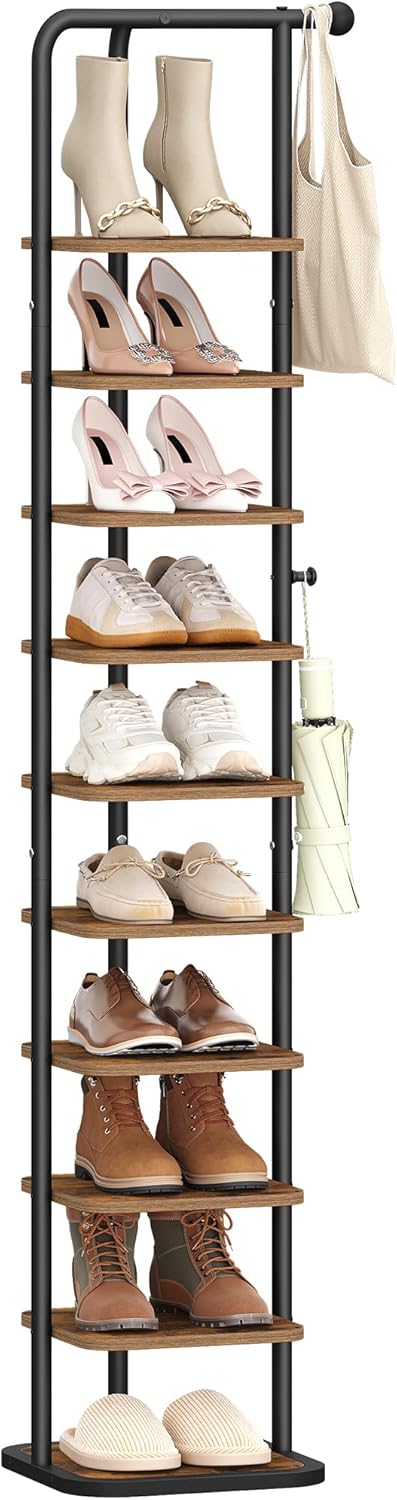 Schuhregal, 10-Stockige Schuhablage Schmal, Vertikales Schuhregal, Verstellbar Ablage, für Eingangsb