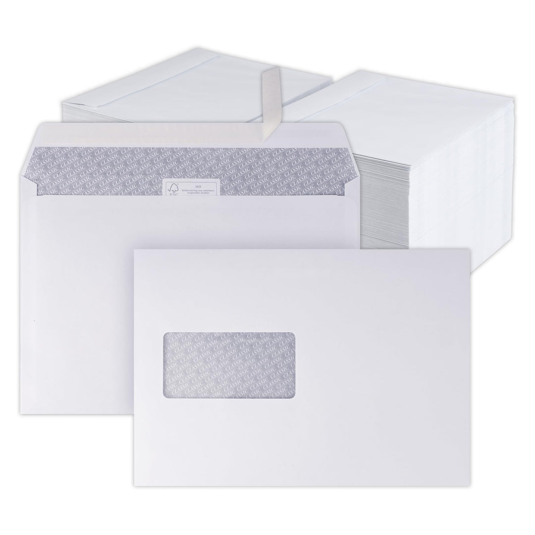 500 Briefumschläge - C5 Kuvert mit Fenster - 162x229 mm - weisse Papierumschläge - selbstklebend - U